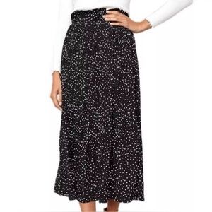 Exlura Women’s Micro Pleated Polka Dot Midi Skirt Size L Preppy Office Casual